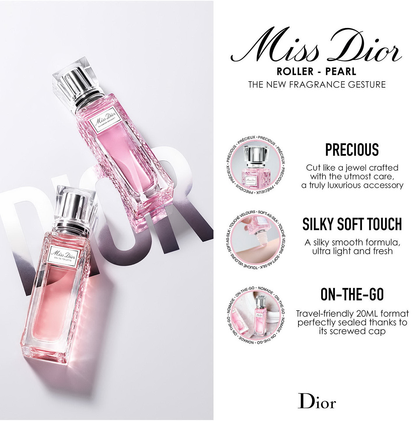 Dior miss dior roller pearl EDP 20 ml (7276) โรลออนโอเดอปาร์ฟูม - กลิ่นดอกไม้และความสดชื่น