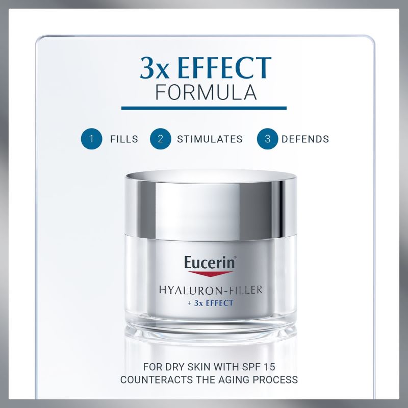 Eucerin Hyaluron-Filler + [3X] Effect Day Cream Dry Skin SPF15 50ml, Eucerin , ครีม Eucerin , Eucerin Hyaluron [3X]+ Filler Day Cream SPF15 50ml